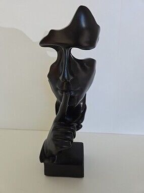 Sculpture Art Face Head Resin - Silence is Golden Thinker - Abstract Art - Black